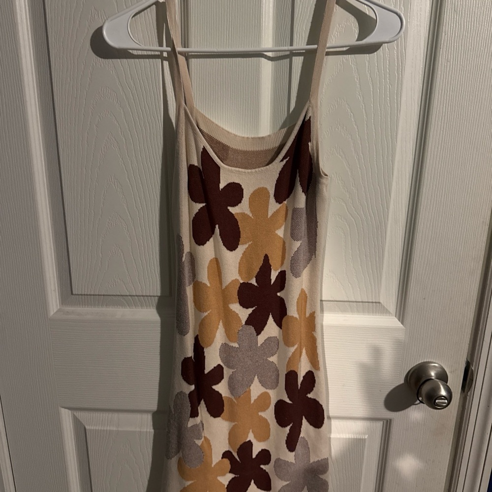 SHEIN Floral Mini Dress - Cream, Brown, Yellow, Gray